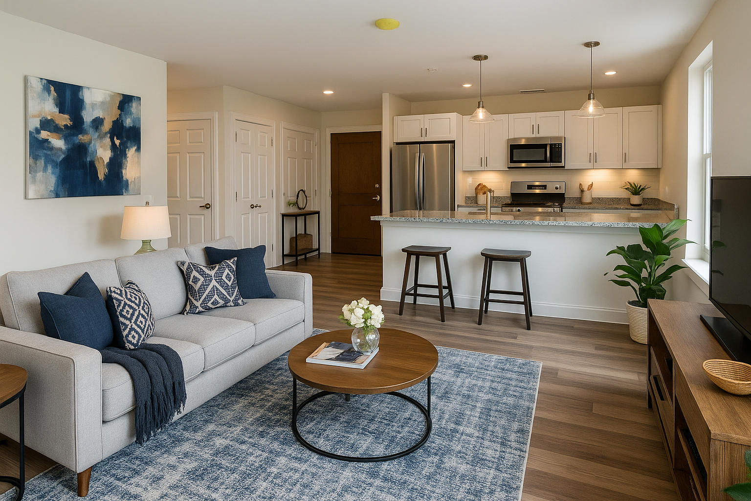 crescent-commons-livingroom-couch-kitchen-hallway